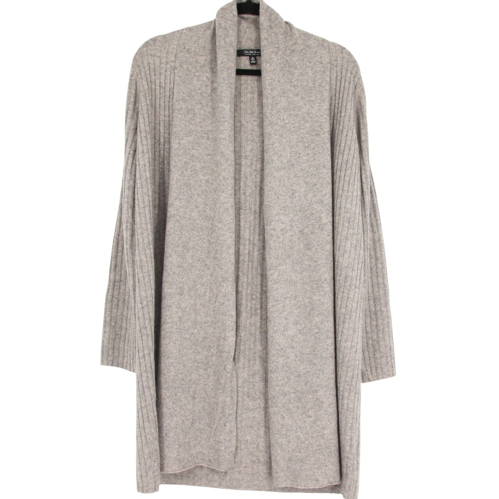 Saks Fifth Avenue Size S Gray 100% Cashmere Open Front Shawl Cardigan Sweater